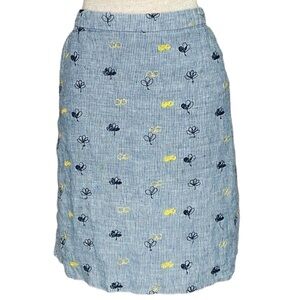 White Stuff Skirt Blue White Stripes Floral Embroidered Size 8